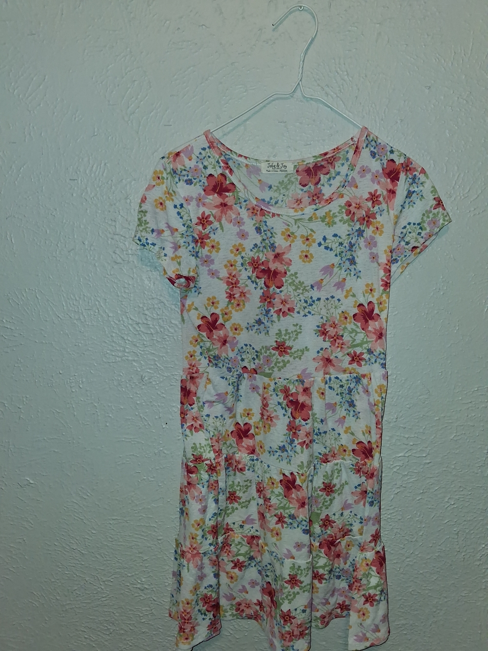 Old Navy White Floral Short-Sleeve Tunic with Pink and Red Flowers